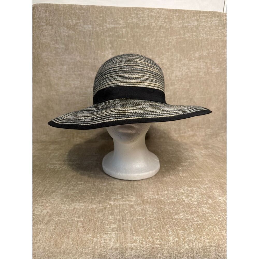 Solar Escape Women's Striped Weave Wide Brim Straw Sun Hat Black Tan One Size